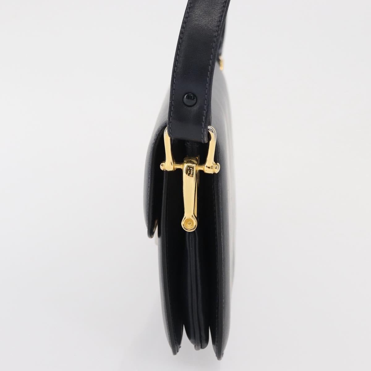 Celine CELINE Horse Carriage Shoulder Bag Leather Navy Gold Authentic 162409
