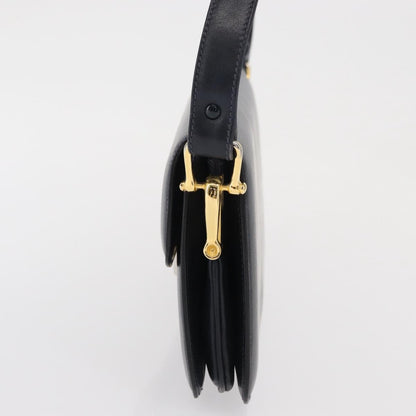 Celine CELINE Horse Carriage Shoulder Bag Leather Navy Gold Authentic 162409