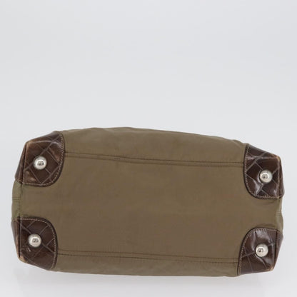 Prada PRADA Hand Bag Nylon Khaki Silver Authentic 173838