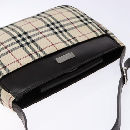 Burberry BURBERRY Nova Check Shoulder Bag Canvas Beige Silver Authentic 138176