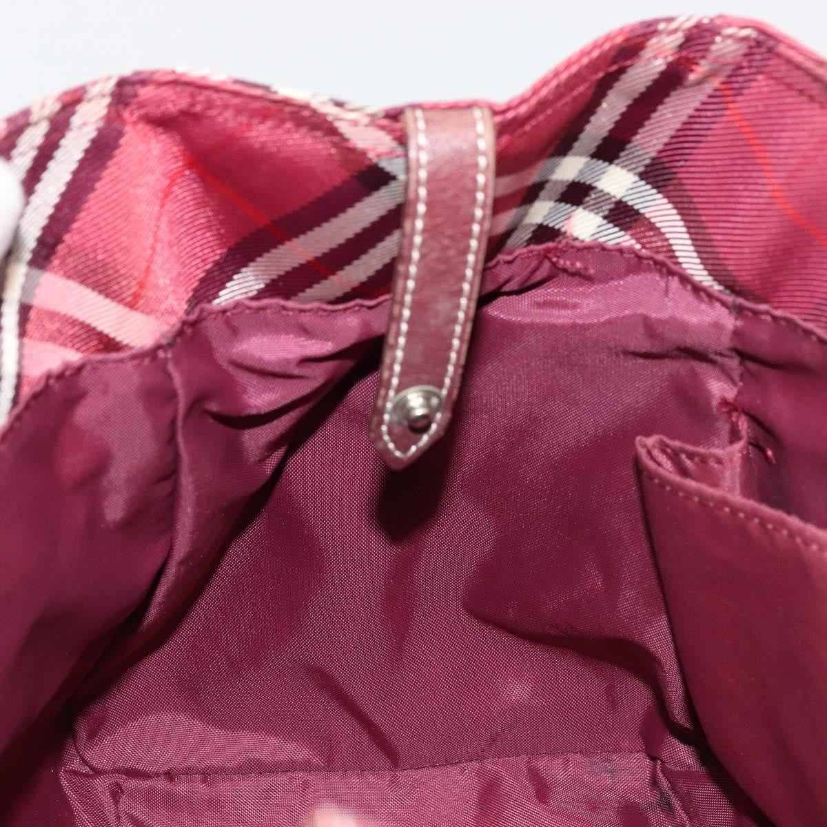 Burberry BURBERRY Nova Check Blue Label Hand Bag Nylon Red Silver Authentic bs34679