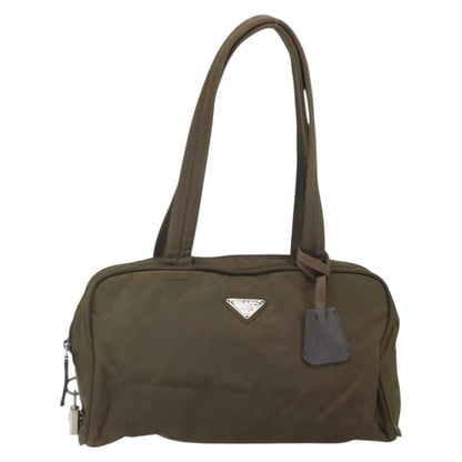 Prada PRADA Hand Bag Nylon Khaki Silver Authentic BA10374
