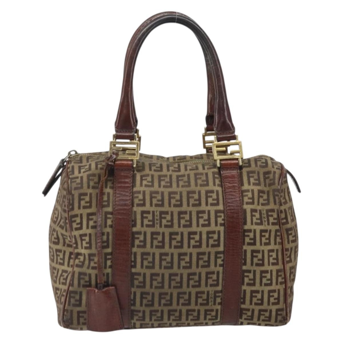 Fendi FENDI Zucchino Canvas Hand Bag Beige Gold Authentic ka2154