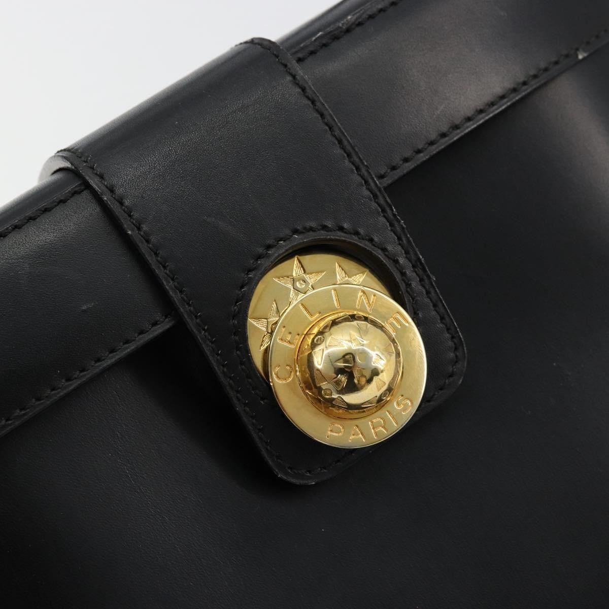 Celine CELINE Vanity Cosmetic Pouch Leather Black Gold Authentic 179213 Bag