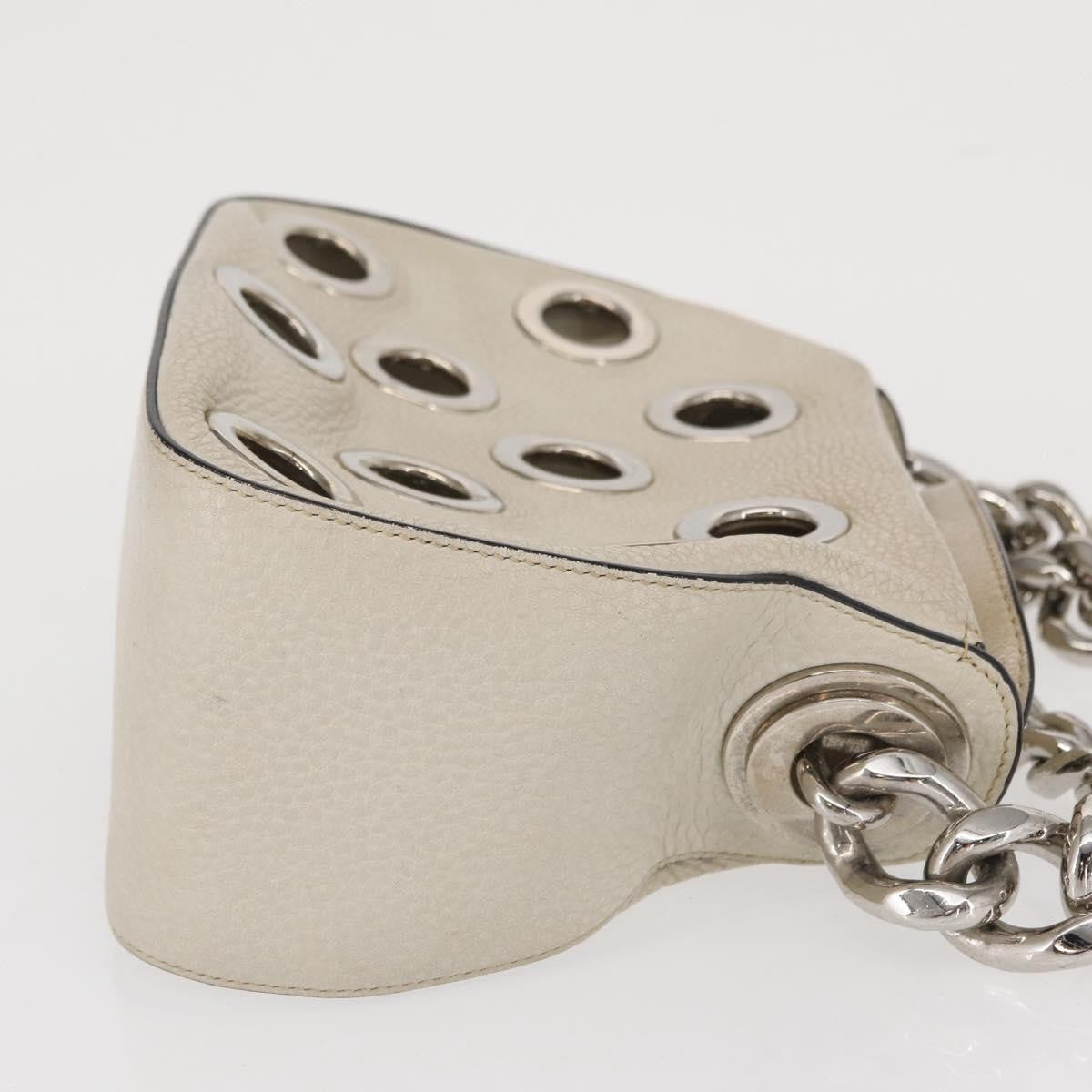 Prada PRADA Grommet Punching Chain Hand Bag Leather Ivory Silver Authentic 165205