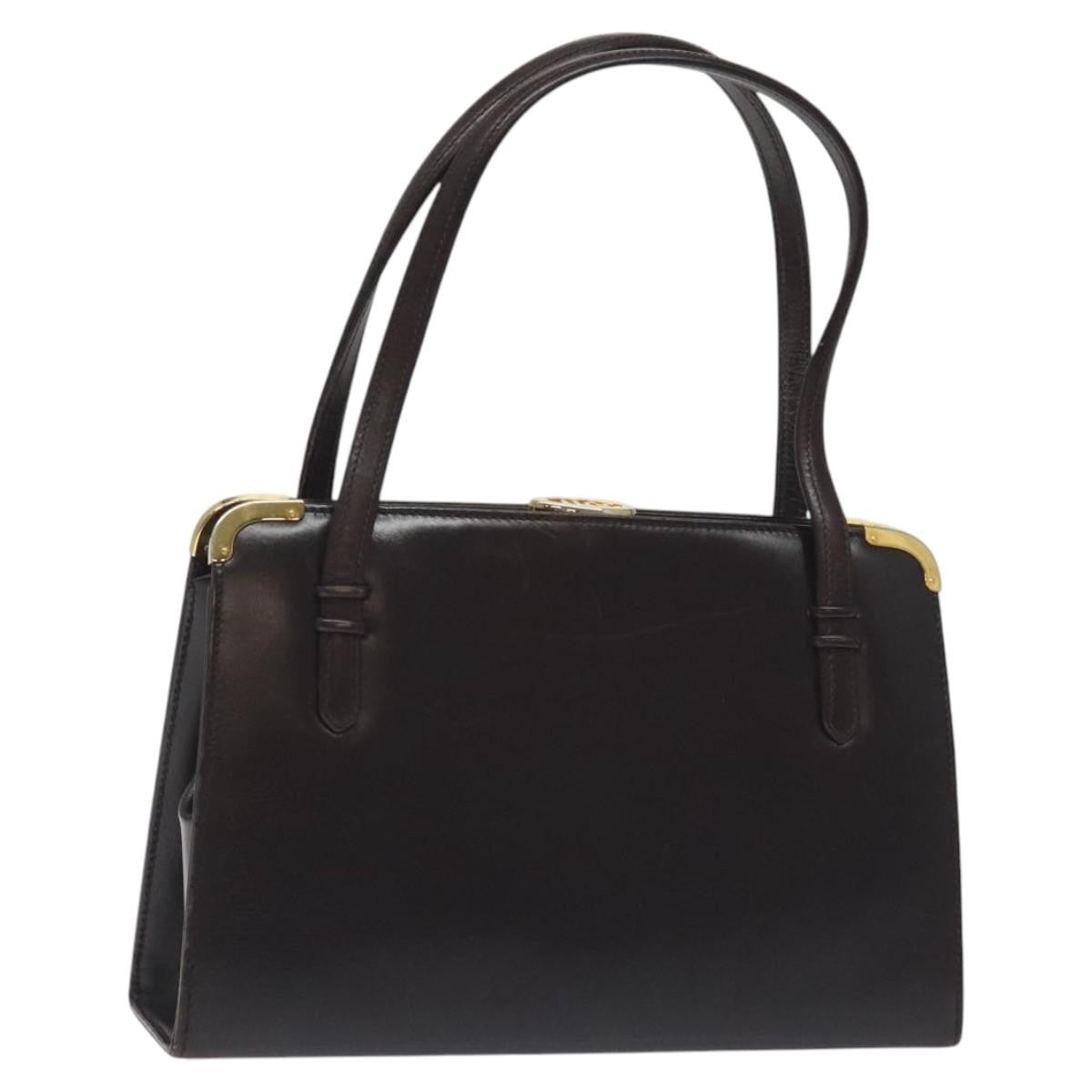 Gucci GUCCI Hand Bag Leather Brown Gold Authentic ep9221