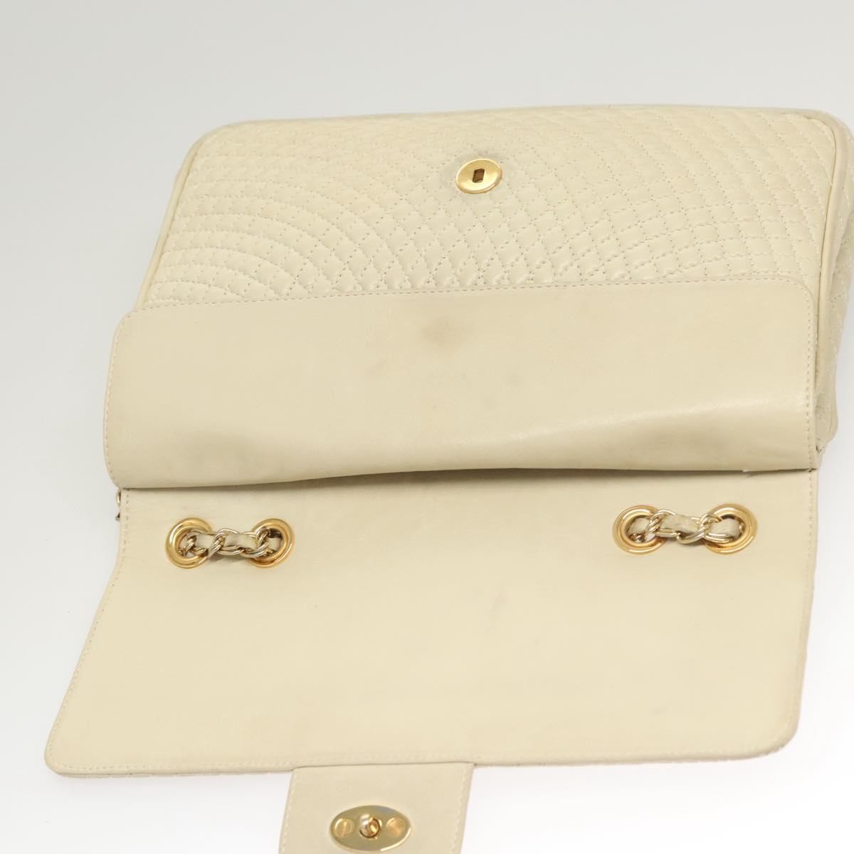 BALLY BALLY Chain Shoulder Bag Leather White Gold Authentic 124788