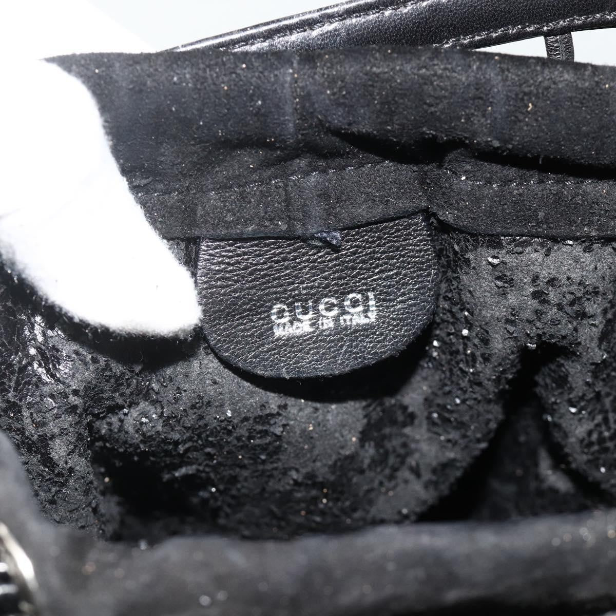 Gucci GUCCI Bamboo Hand Bag Leather Black Silver 000 1046 0542 Authentic 177859