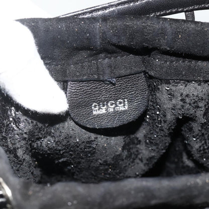 Gucci GUCCI Bamboo Hand Bag Leather Black Silver 000 1046 0542 Authentic 177859