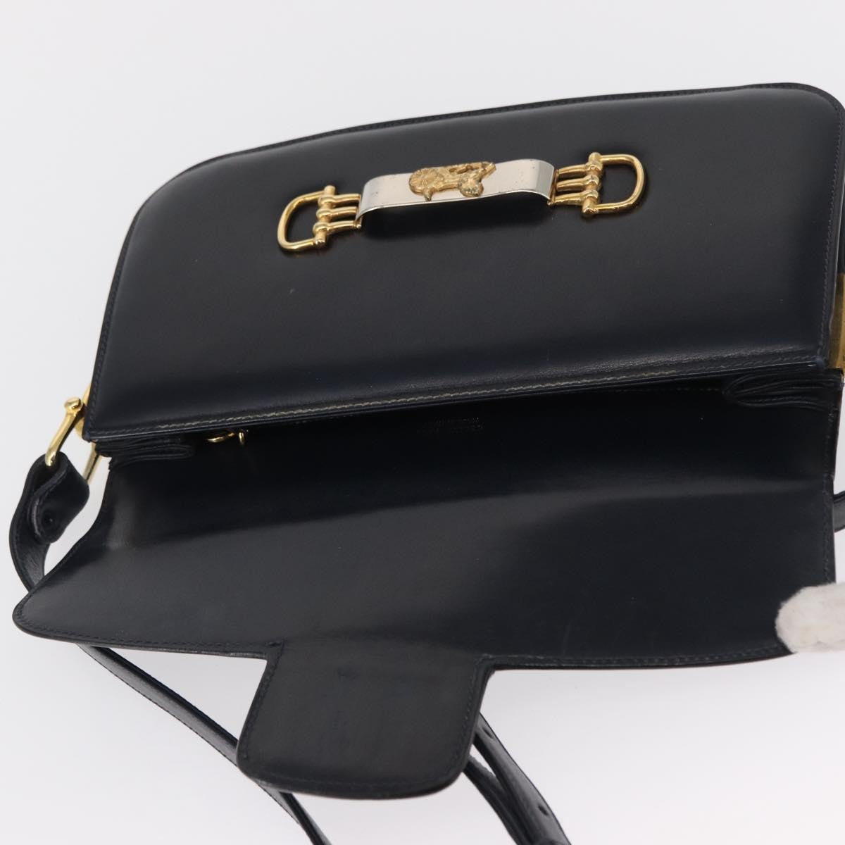 Celine CELINE Horse Carriage Shoulder Bag Leather Navy Gold Authentic 162409