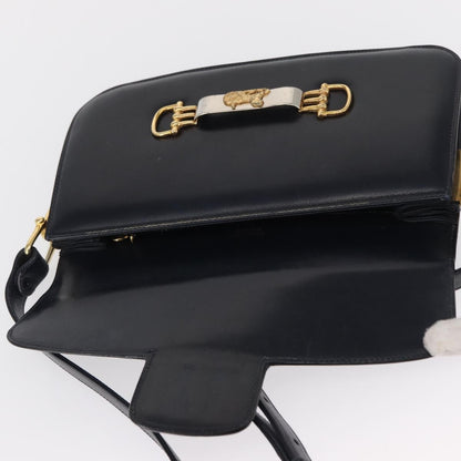 Celine CELINE Horse Carriage Shoulder Bag Leather Navy Gold Authentic 162409
