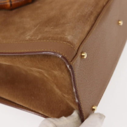 Gucci GUCCI Bamboo Hand Bag Suede Leather Beige Gold 002 123 0260 Authentic ep11567