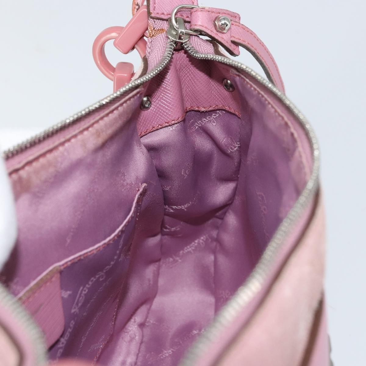 Salvatore Ferragamo Salvatore Ferragamo Gancini Shoulder Bag Suede Pink Silver Authentic 166453
