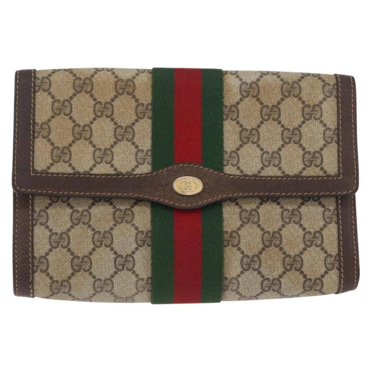 Gucci GUCCI GG Supreme Web Sherry Line Bag PVC Beige Gold 67 039 3087 Authentic 173857