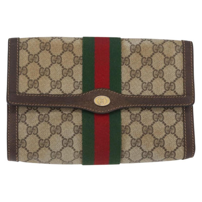 Gucci GUCCI GG Supreme Web Sherry Line Bag PVC Beige Gold 67 039 3087 Authentic 173857