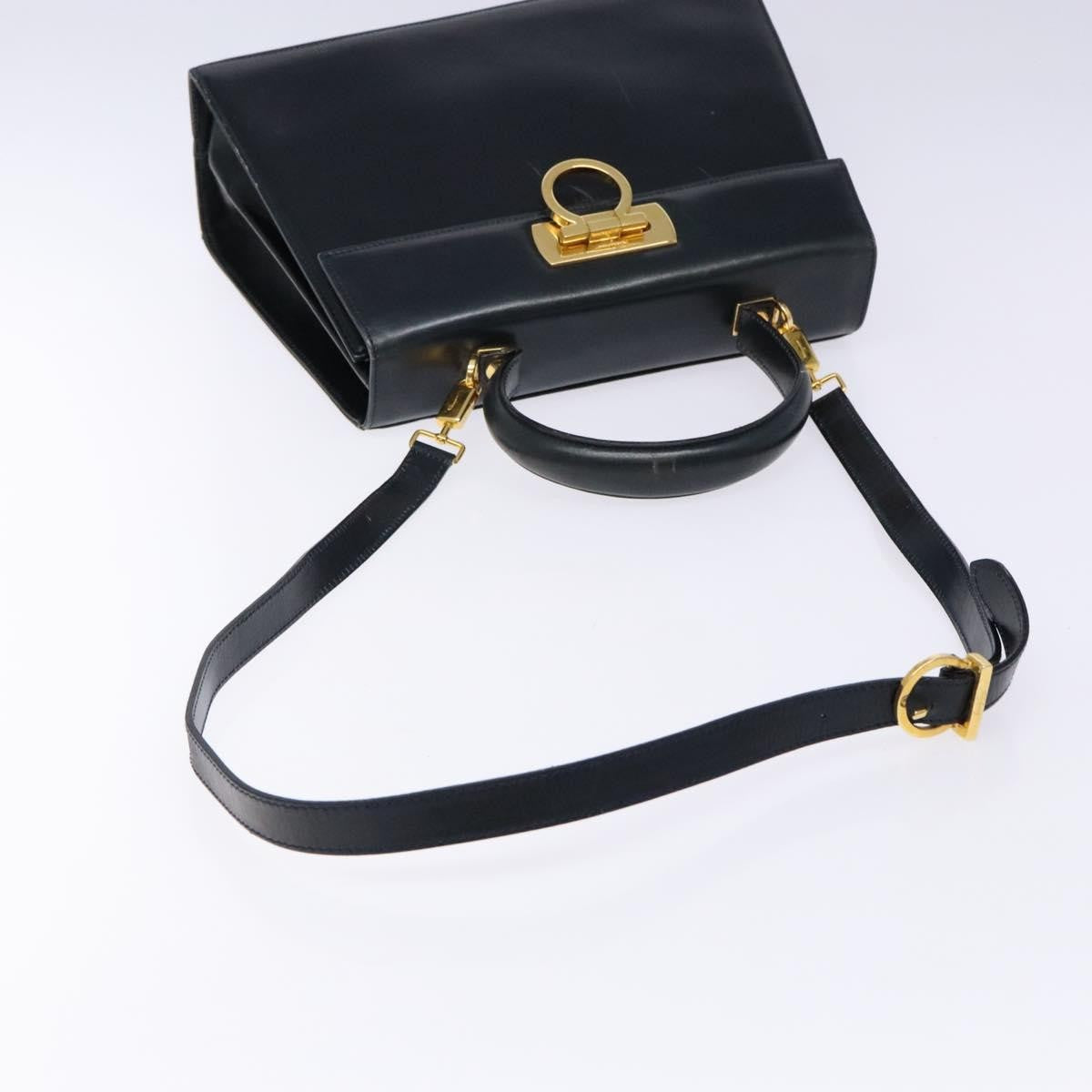 Salvatore Ferragamo Salvatore Ferragamo Gancini Hand Bag Leather 2way Navy Gold Authentic 133776