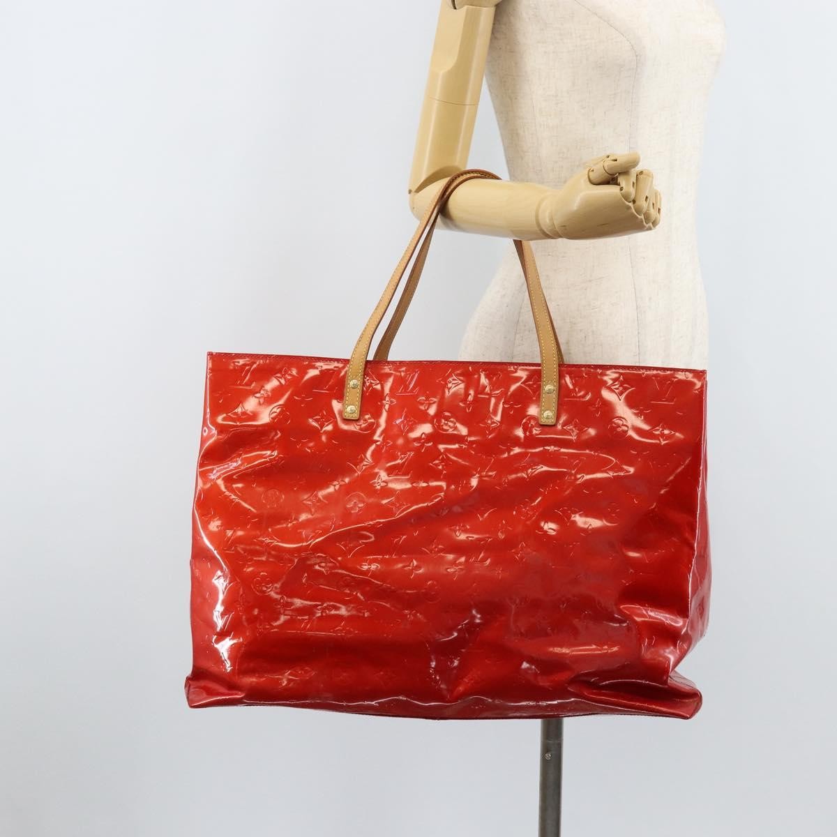 Louis Vuitton LOUIS VUITTON Monogram Vernis Reade GM Tote Bag Red M91084 LV Authentic AMZ416