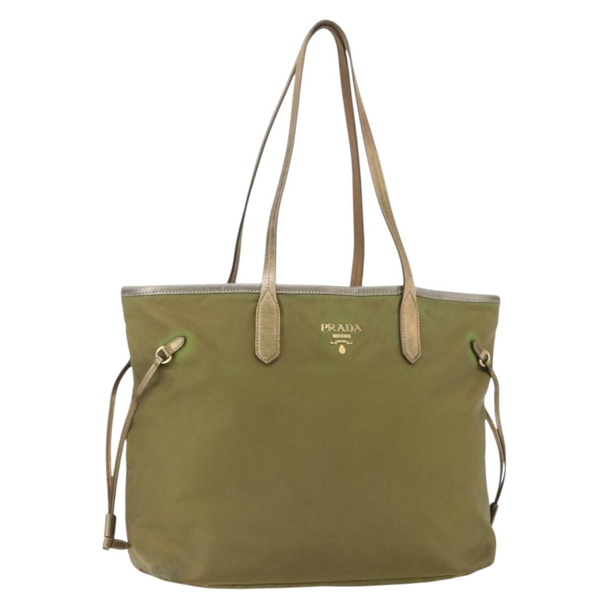 Prada PRADA Hand Bag Nylon Khaki Gold Authentic 159131