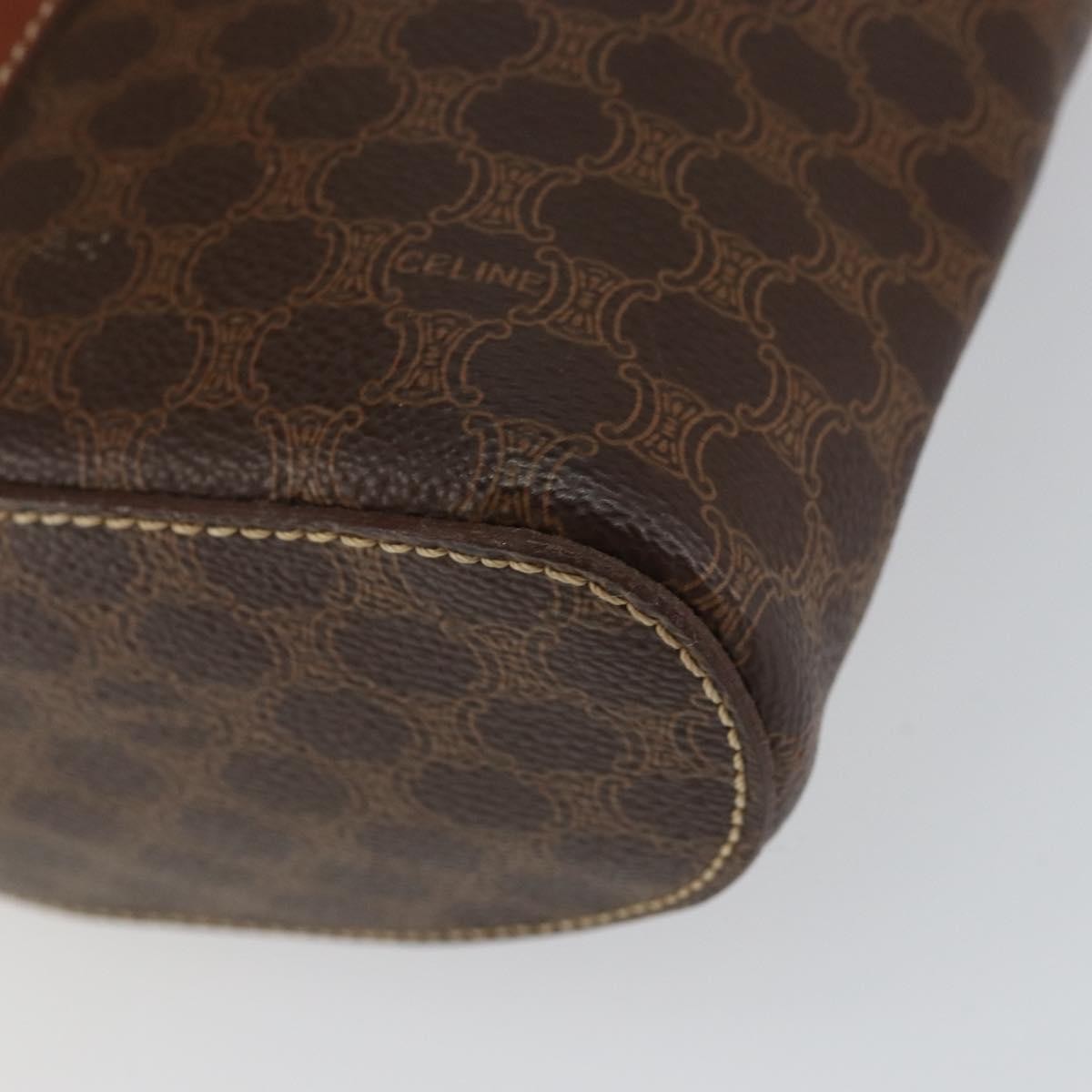 Celine CELINE Macadam Canvas Hand Bag PVC Leather Brown Gold Authentic 153900