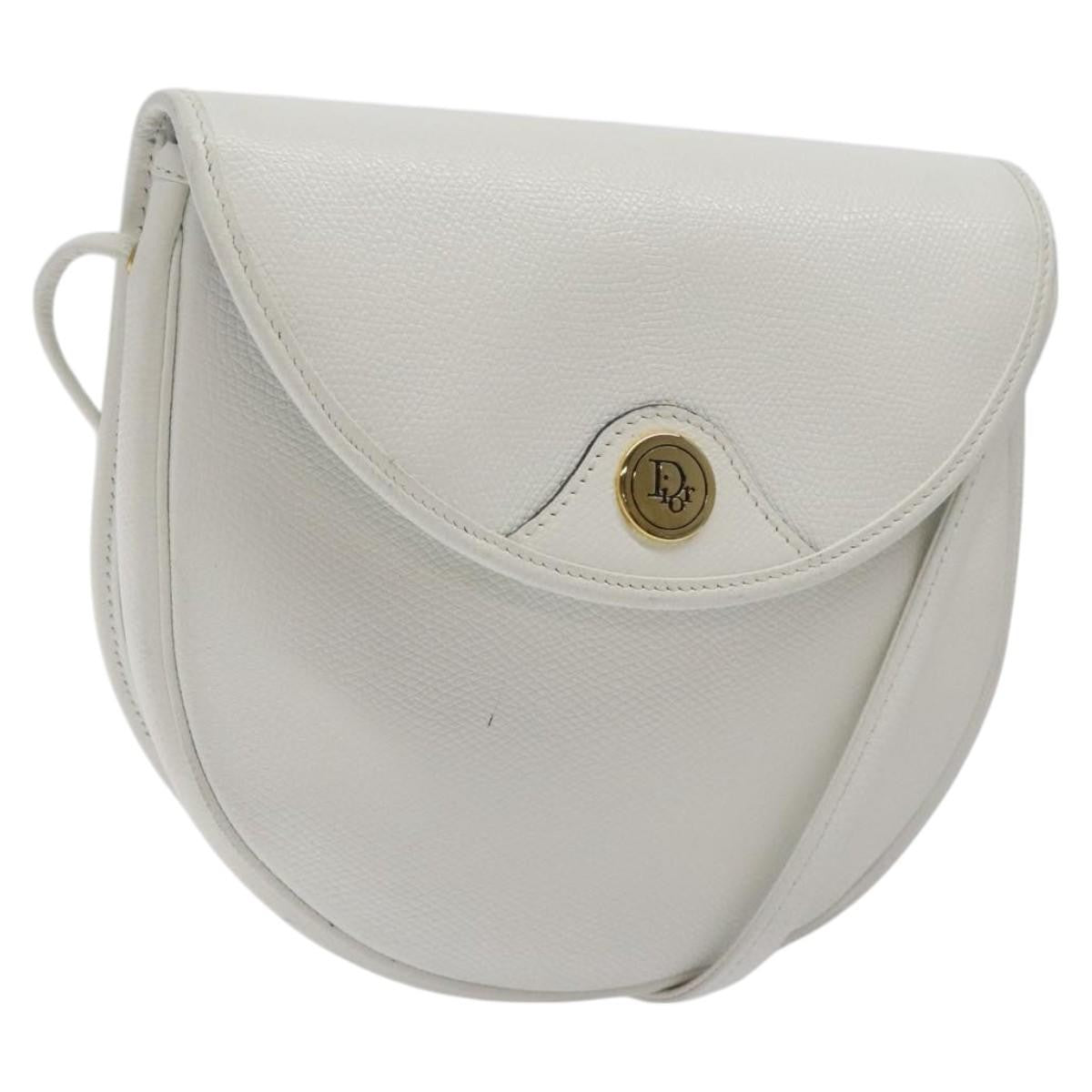Dior Christian Dior Shoulder Bag Leather White Gold Authentic BA1797
