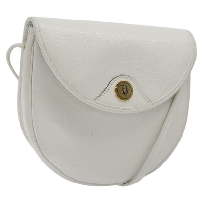 Dior Christian Dior Shoulder Bag Leather White Gold Authentic BA1797