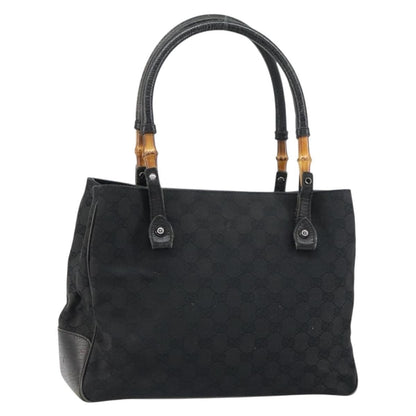 Gucci GUCCI GG Canvas Bamboo Tote Bag Black 112526 Authentic 158362