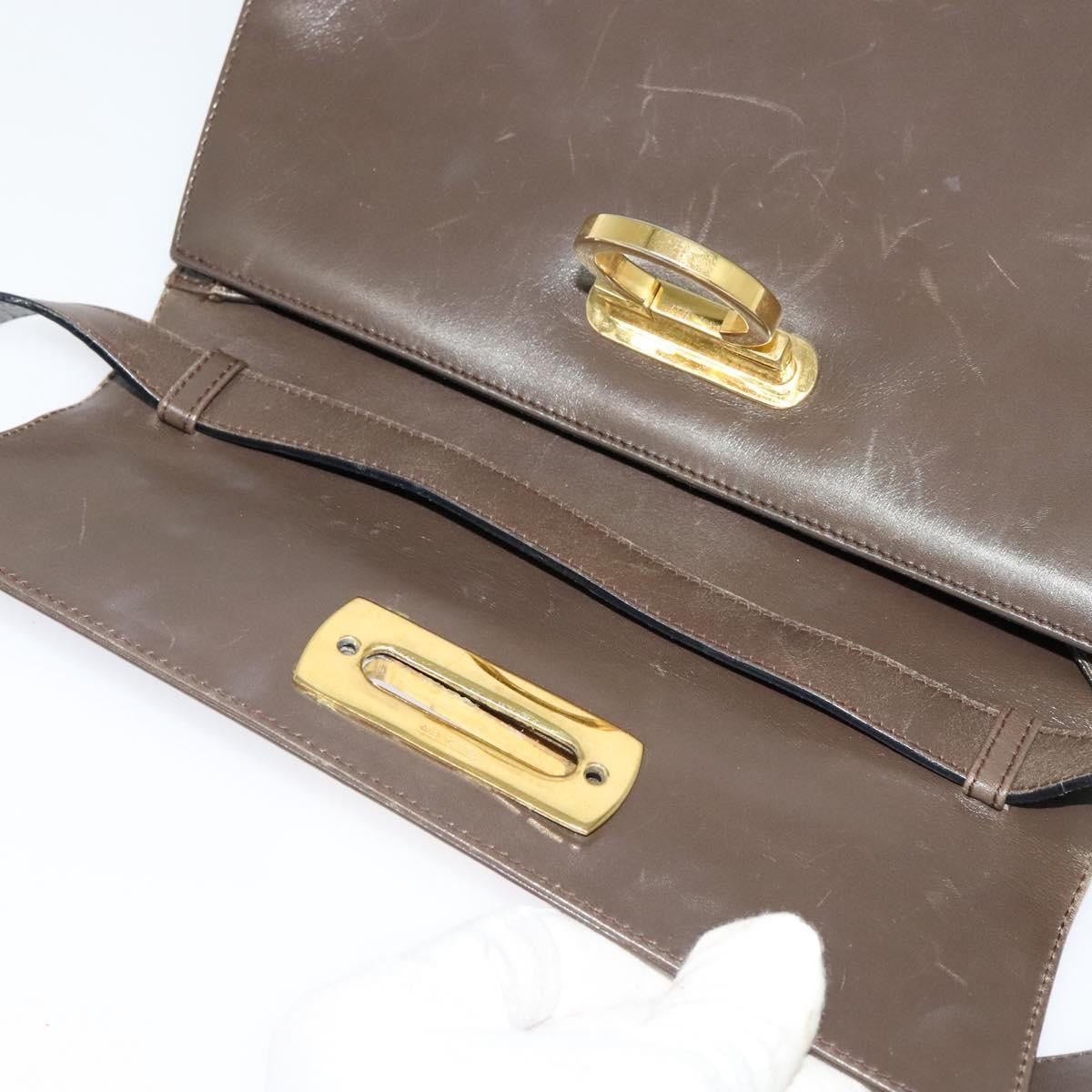 Salvatore Ferragamo Salvatore Ferragamo Gancini Shoulder Bag Leather Brown Gold Authentic 128109