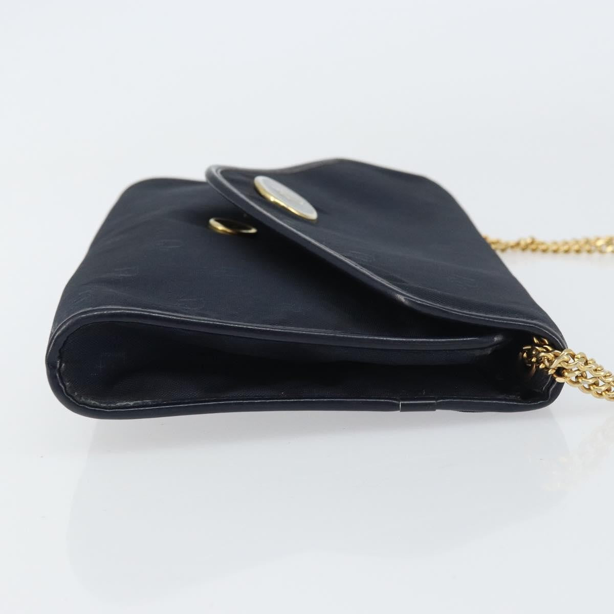 Dior Christian Dior Chain Shoulder Bag Canvas Navy Gold Authentic ti3507