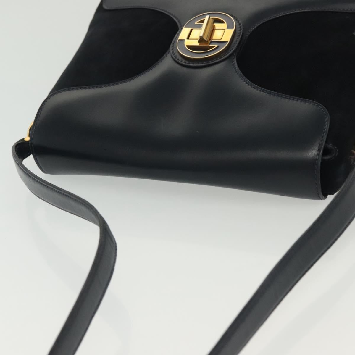 Gucci GUCCI Shoulder Bag Suede Navy Gold Authentic ep10549
