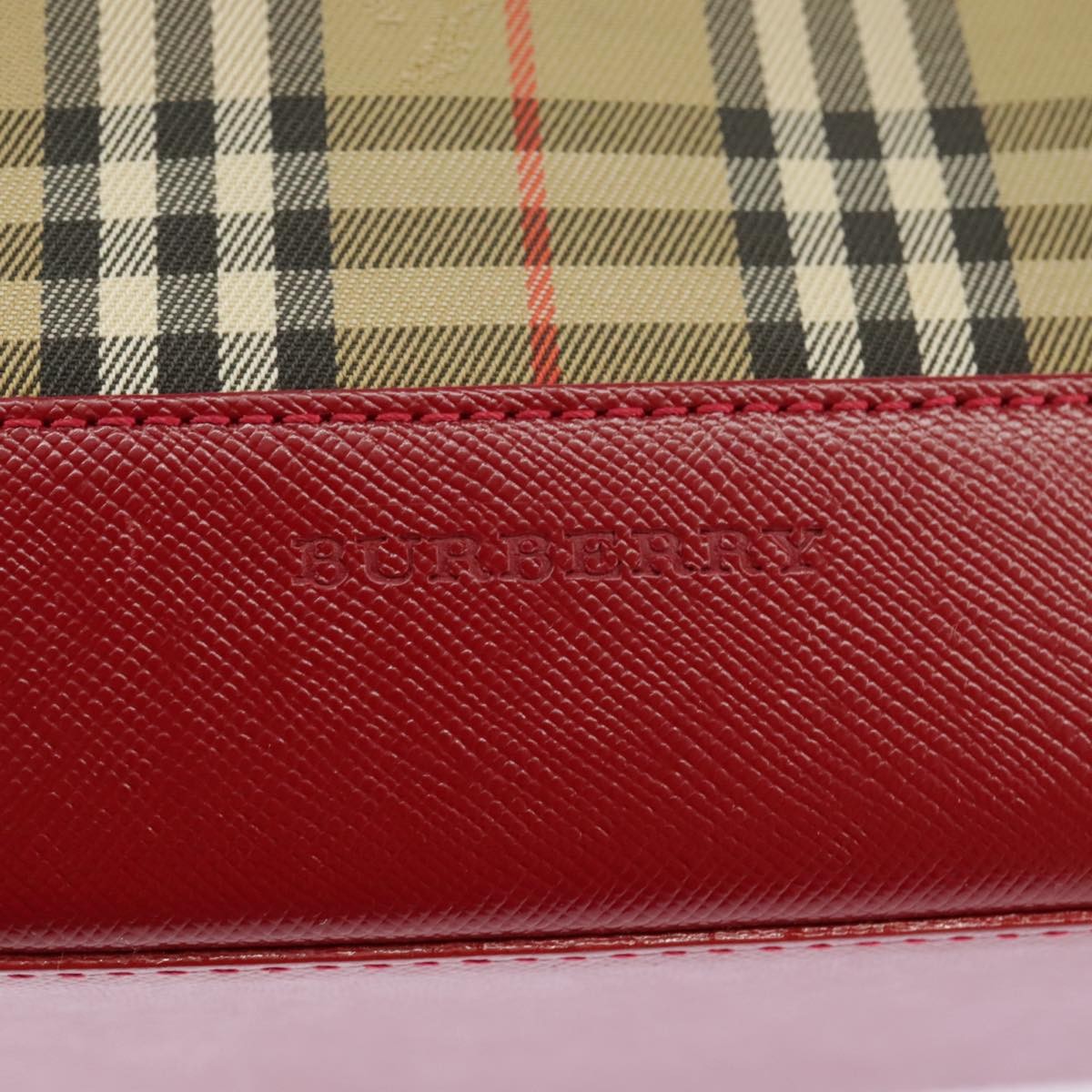 Burberry BURBERRY Nova Check Shoulder Bag Canvas Leather Beige Gold Red Authentic 98900