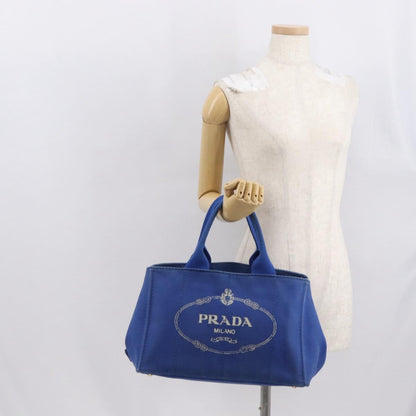 Prada PRADA Canapa MM Hand Bag Canvas Blue Gold Authentic 162140