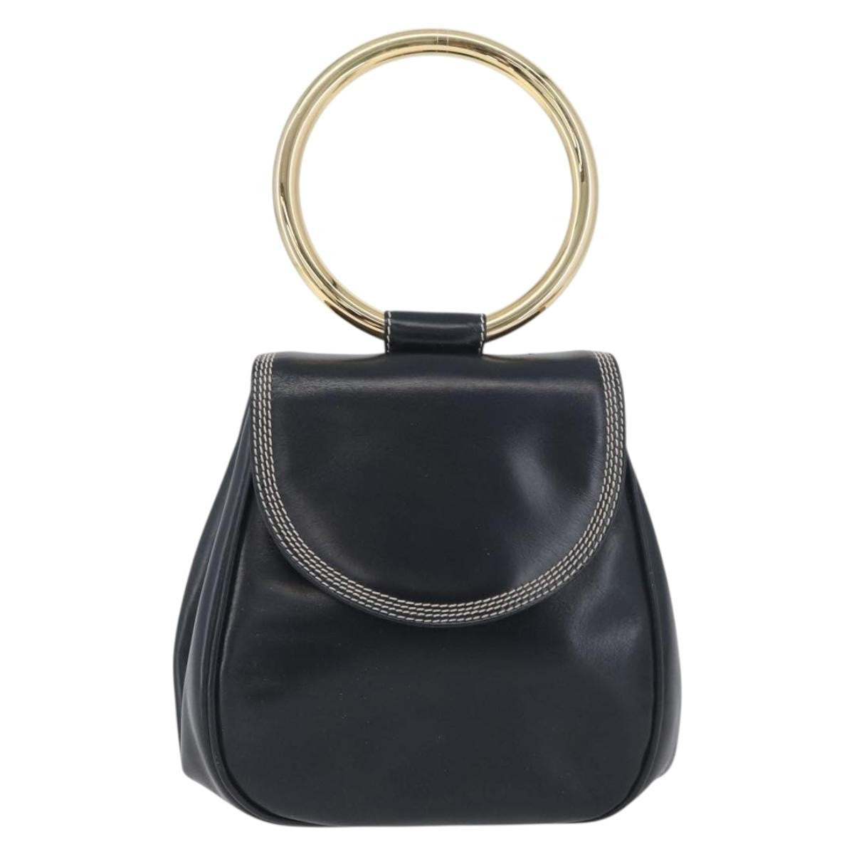 Loewe LOEWE Hand Bag Leather Navy Gold Authentic BA11340