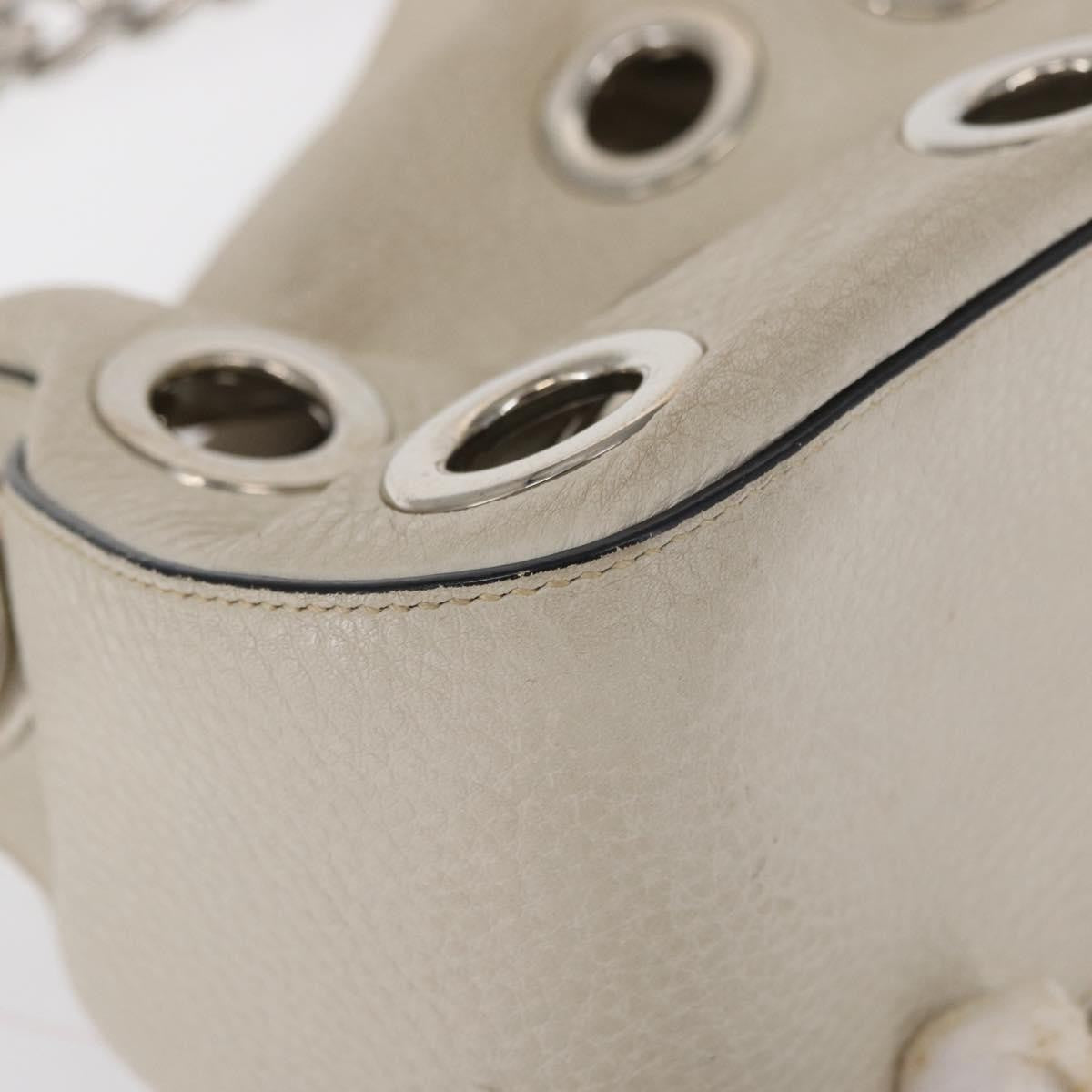 Prada PRADA Grommet Punching Chain Hand Bag Leather Ivory Silver Authentic 165205