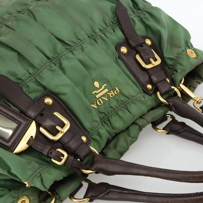Prada PRADA Hand Bag Nylon 2way Green Gold Authentic YKZ1101