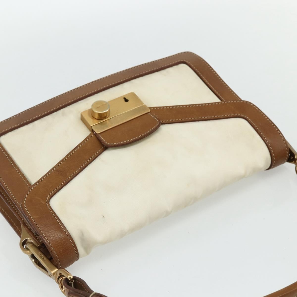 Prada PRADA Shoulder Bag Nylon Ivory Gold Authentic BA12301