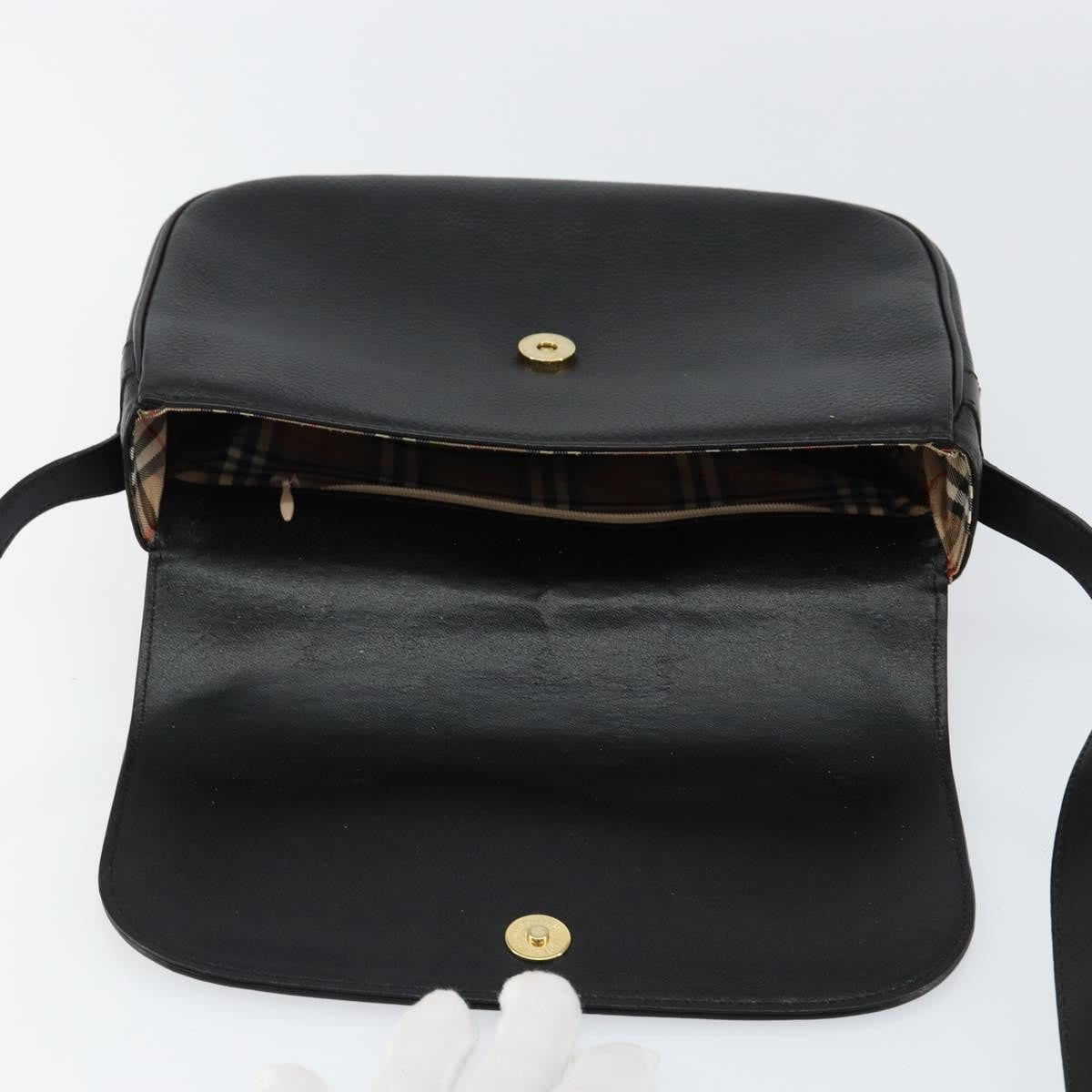 Burberrys Burberrys Nova Check Shoulder Bag Leather Black Gold Authentic bs30325