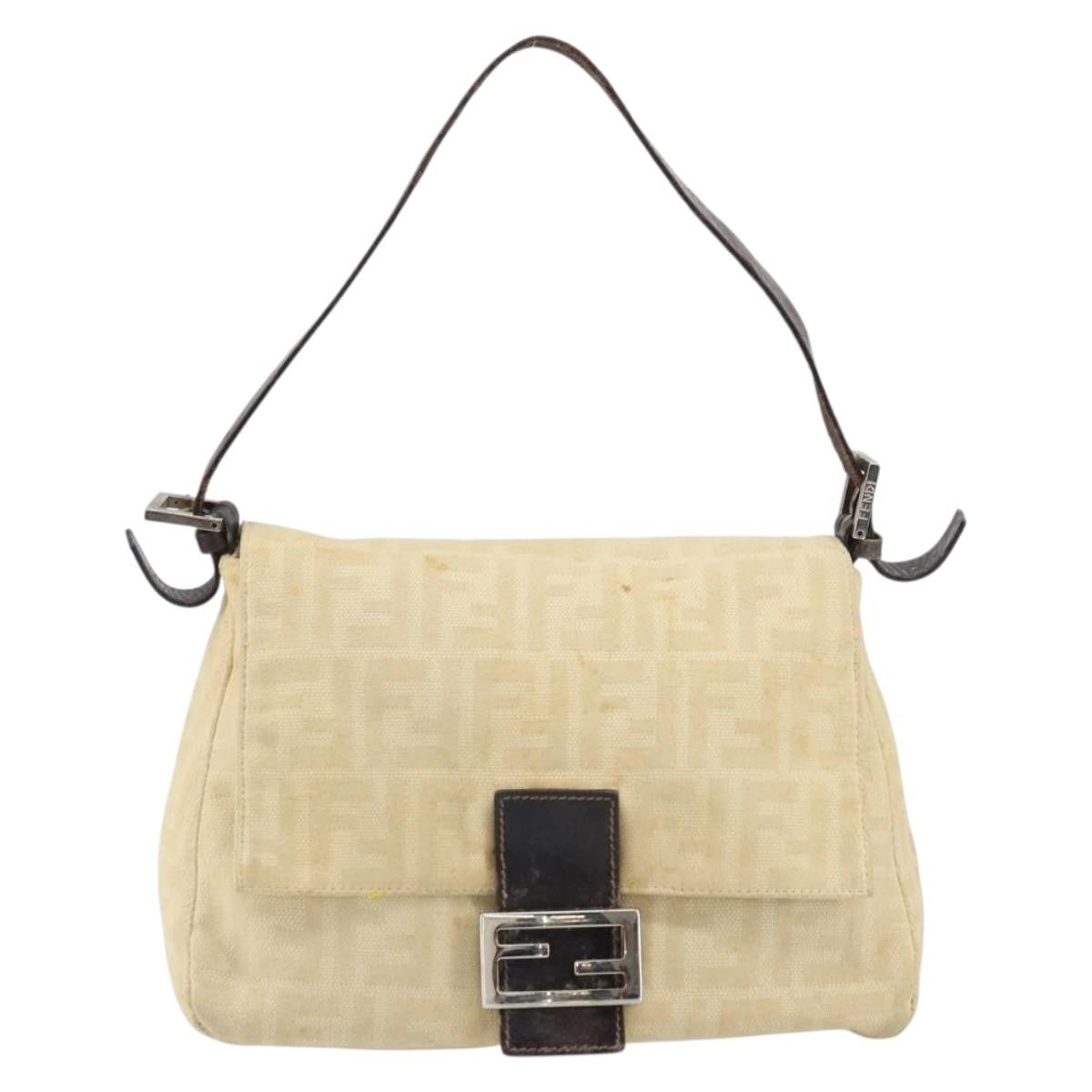 Fendi FENDI Zucca Canvas Mamma Baguette Shoulder Bag Beige Silver Authentic 162335