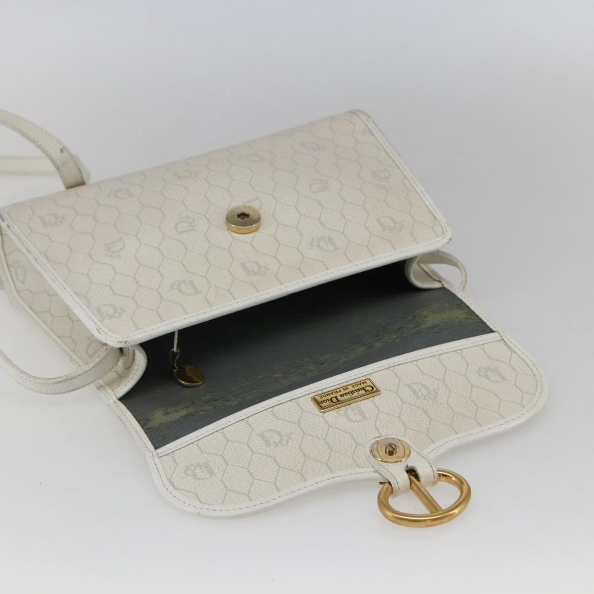 Dior Christian Dior Honeycomb Canvas Shoulder Bag PVC White Gold Authentic 170899