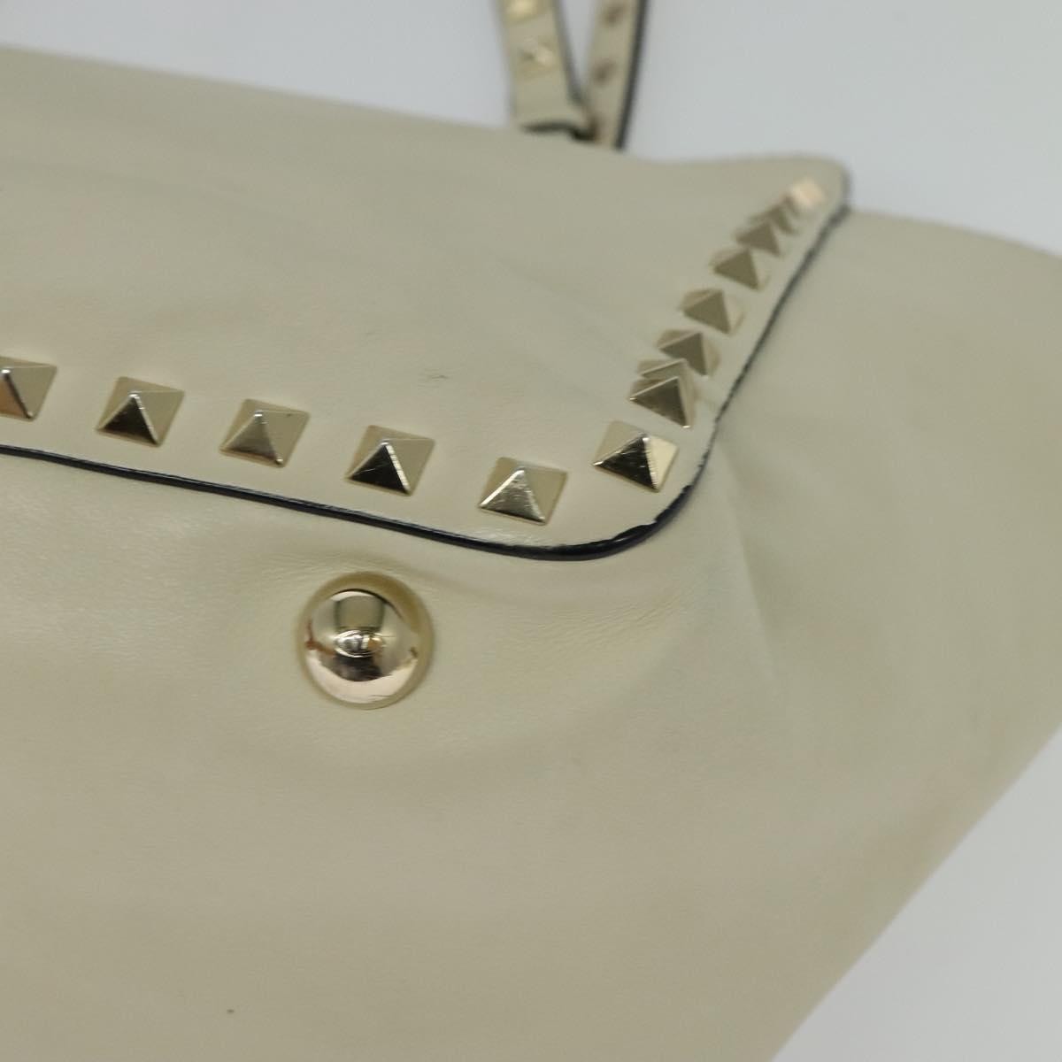 Valentino VALENTINO Studs Tote Bag Leather White Gold Authentic BA3903