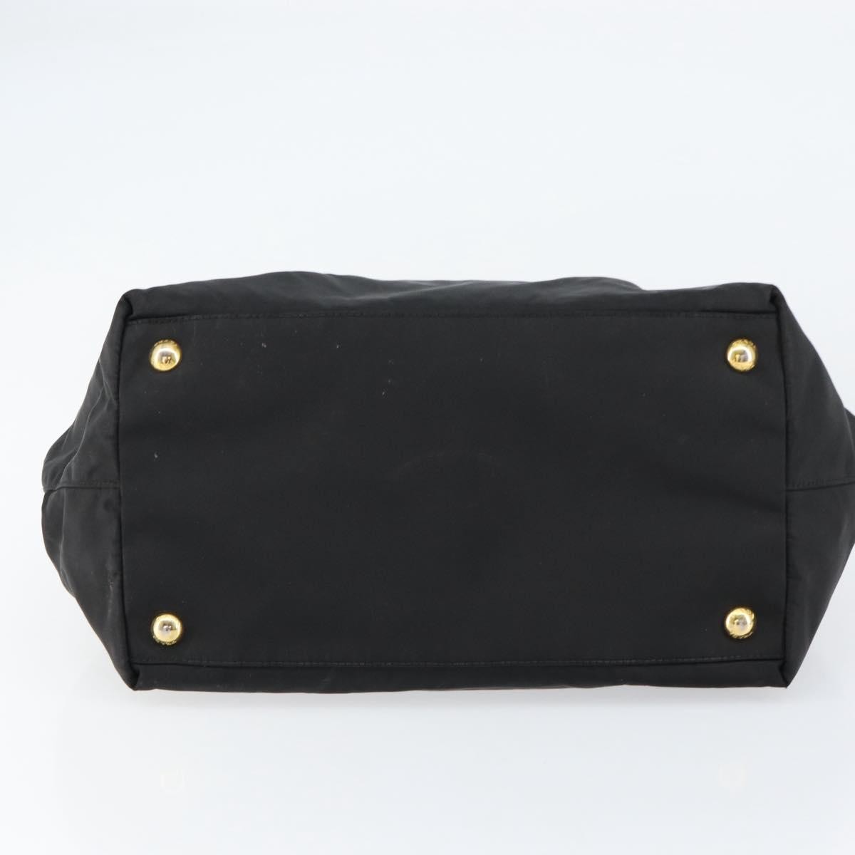 Prada PRADA ribbon Hand Bag Nylon Leather Black Gold Authentic 153236