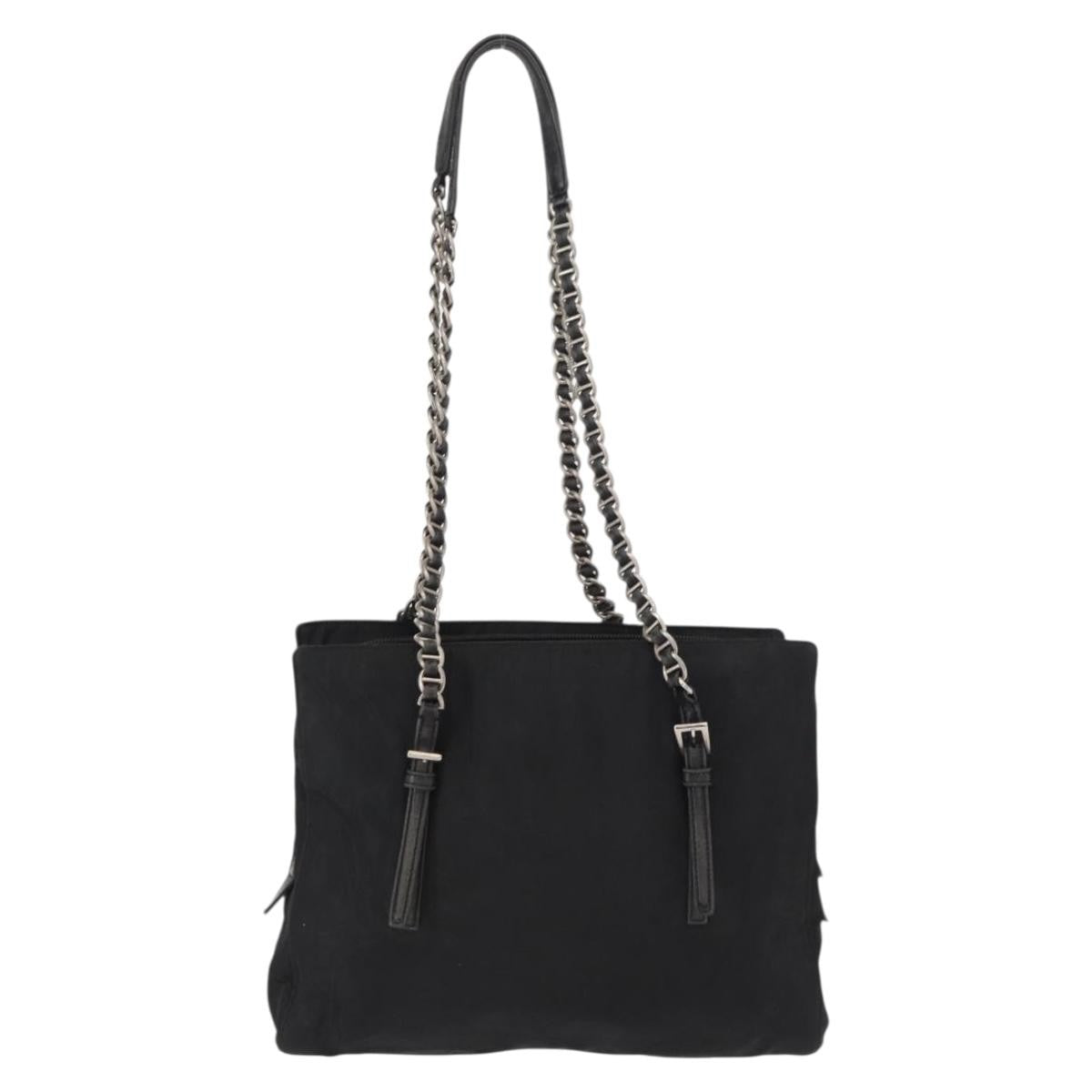 Prada PRADA Chain Shoulder Bag Nylon Black Silver Authentic 153059