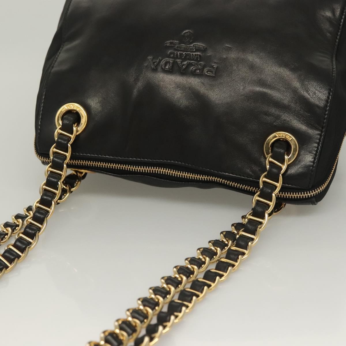 Prada PRADA Chain Shoulder Bag Leather Black Gold Authentic yk18939