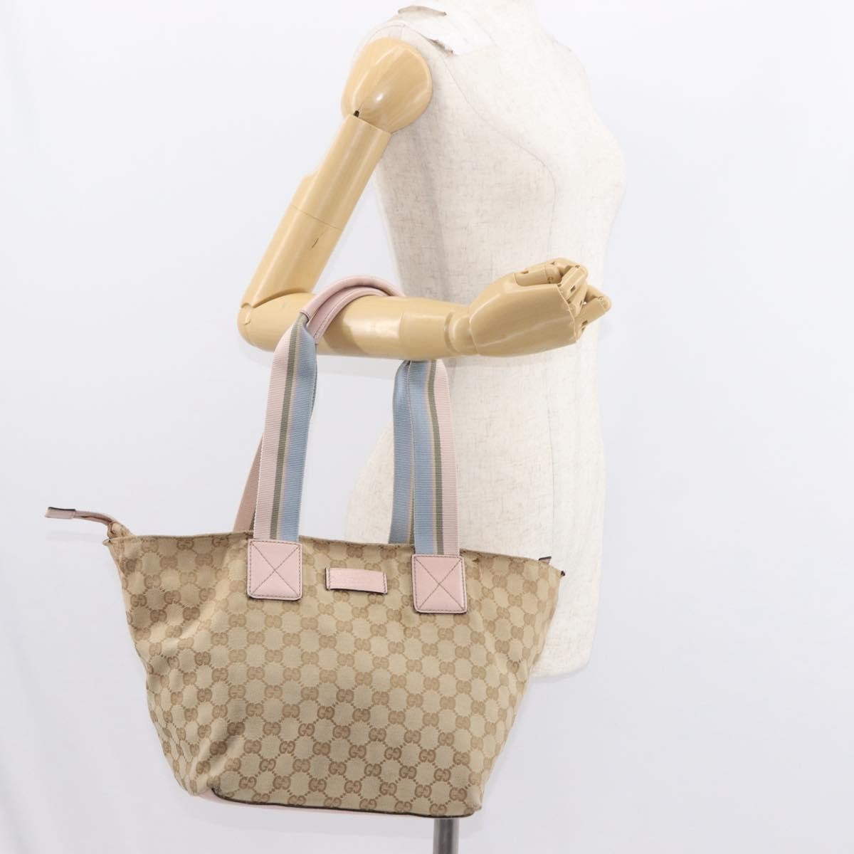 Gucci GUCCI GG Canvas Sherry Line Tote Bag Beige Pink 131230 Authentic 152017