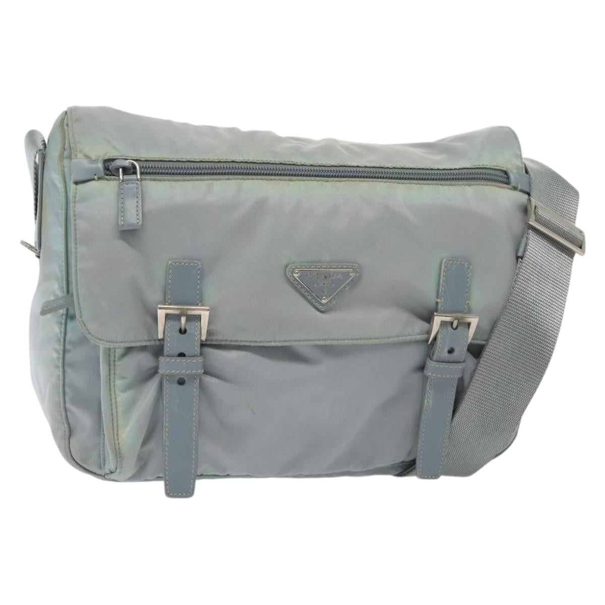 Prada PRADA Shoulder Bag Nylon Light Blue Silver Authentic ki5926