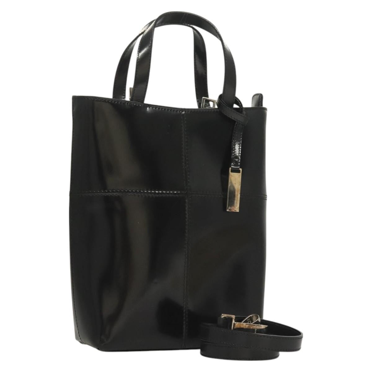 Gucci GUCCI Hand Bag Enamel 2way Black Gold 000 2113 0553 Authentic ti3137