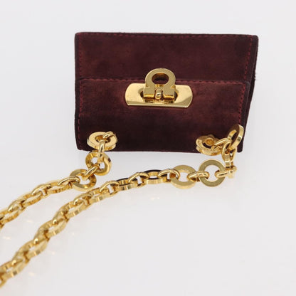 Salvatore Ferragamo Salvatore Ferragamo Chain Gancini Shoulder Bag Suede Purple Gold Authentic 152790