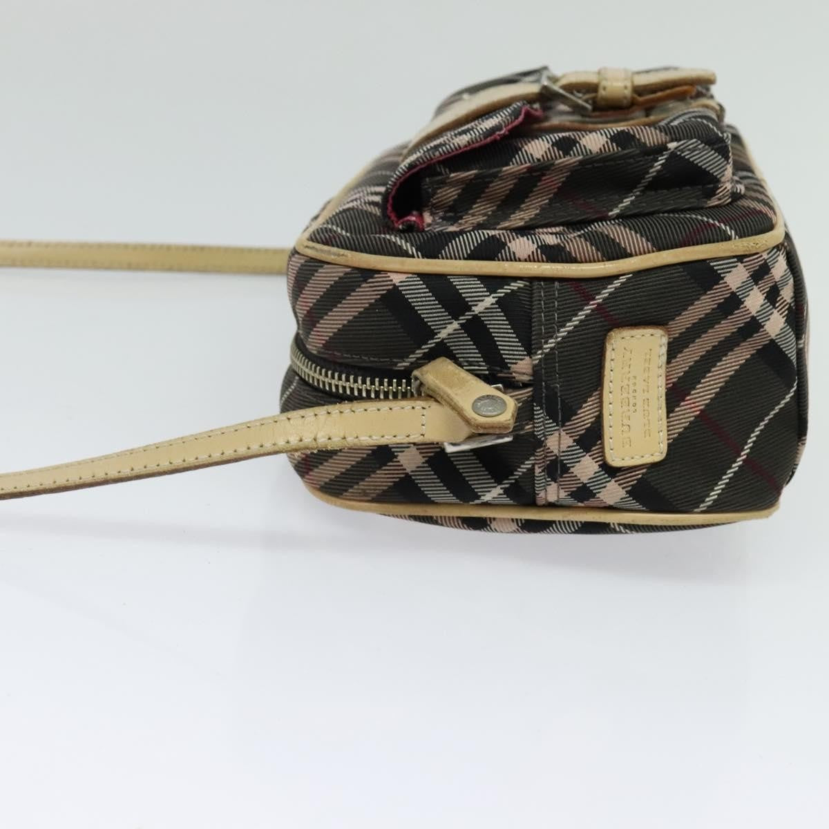 Burberry BURBERRY Nova Check Blue Label Shoulder Bag Nylon Brown Silver Authentic ti3061