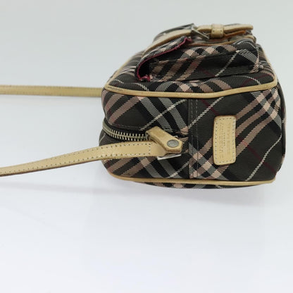 Burberry BURBERRY Nova Check Blue Label Shoulder Bag Nylon Brown Silver Authentic ti3061