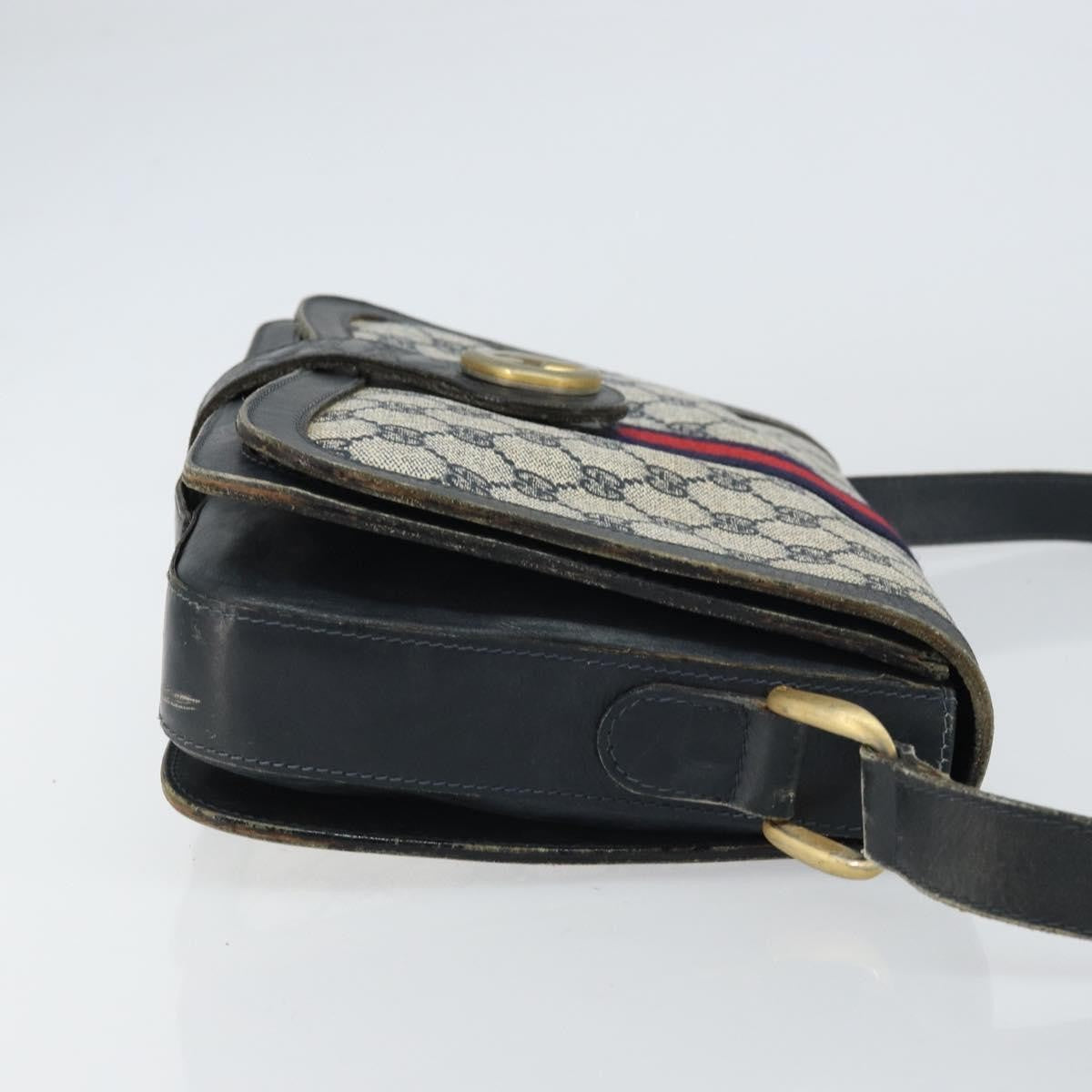 Gucci GUCCI GG Supreme Sherry Line Shoulder Bag PVC Navy Gold Authentic 160298