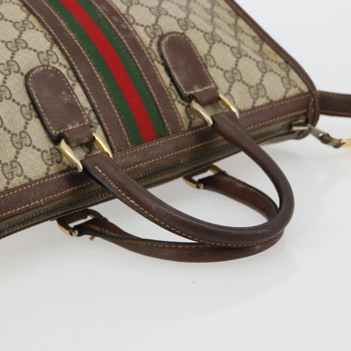 Gucci GUCCI GG Supreme Web Sherry Line Hand Bag PVC 2way Beige Gold Authentic ti3926